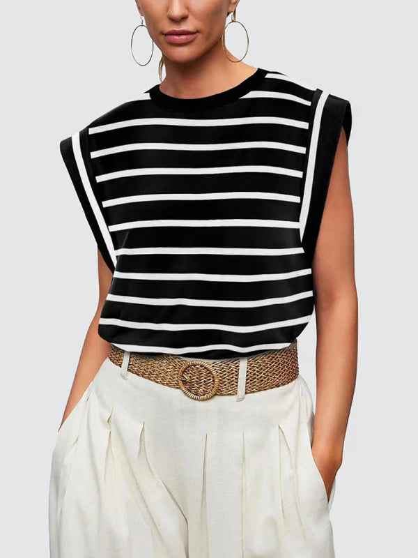 New round neck loose short sleeve T-shirt striped top