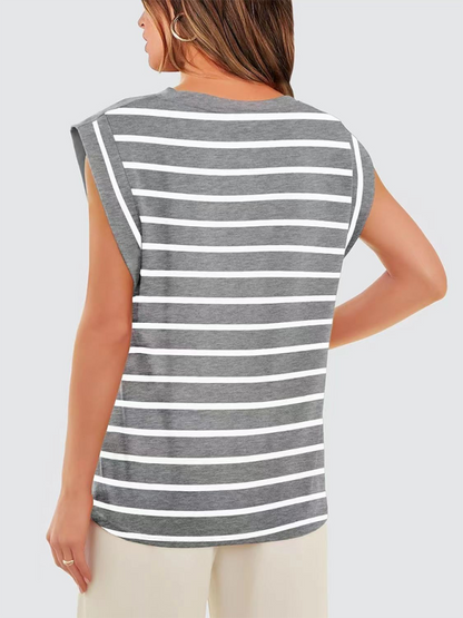 New round neck loose short sleeve T-shirt striped top