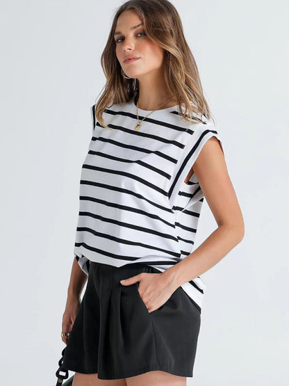 New round neck loose short sleeve T-shirt striped top