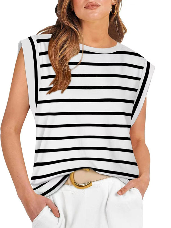 New round neck loose short sleeve T-shirt striped top