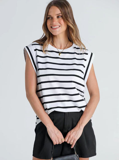 New round neck loose short sleeve T-shirt striped top