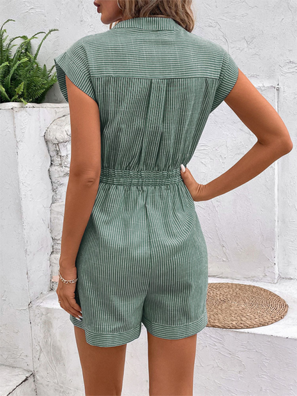 Women's Pinstripe Short Sleeve Jumpsuit