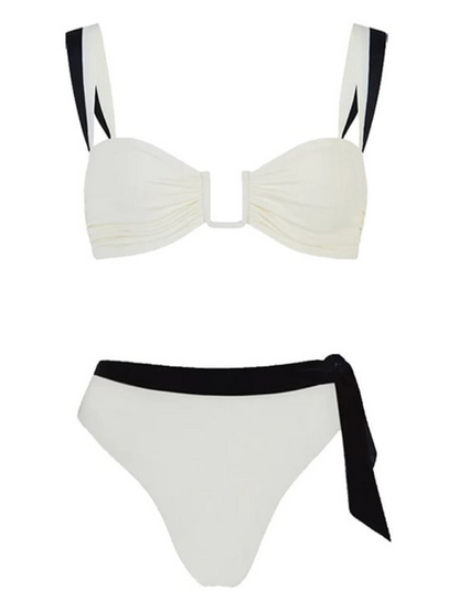 Women's black and white simple contrast color strap beach vacation bikini