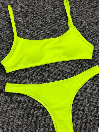 Solid color sexy two-piece swimsuit fluorescent solid color bikini