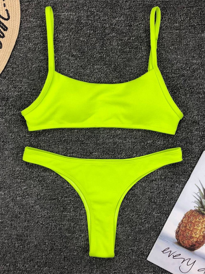 Solid color sexy two-piece swimsuit fluorescent solid color bikini