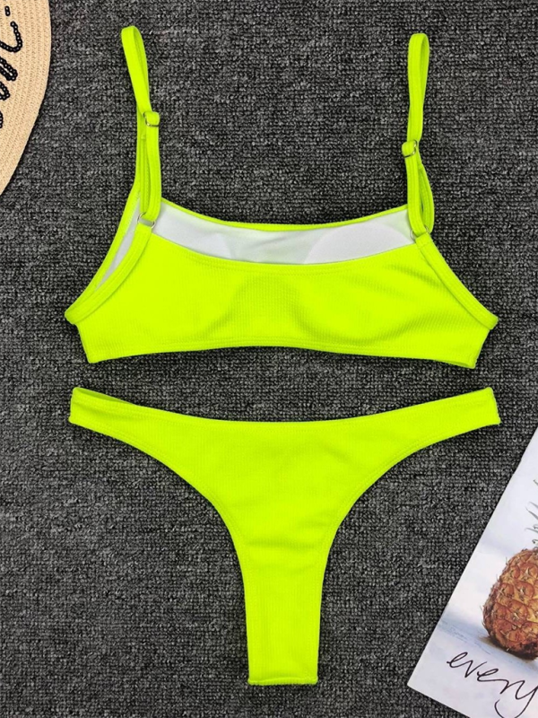 Solid color sexy two-piece swimsuit fluorescent solid color bikini