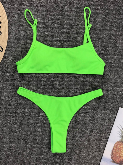 Solid color sexy two-piece swimsuit fluorescent solid color bikini