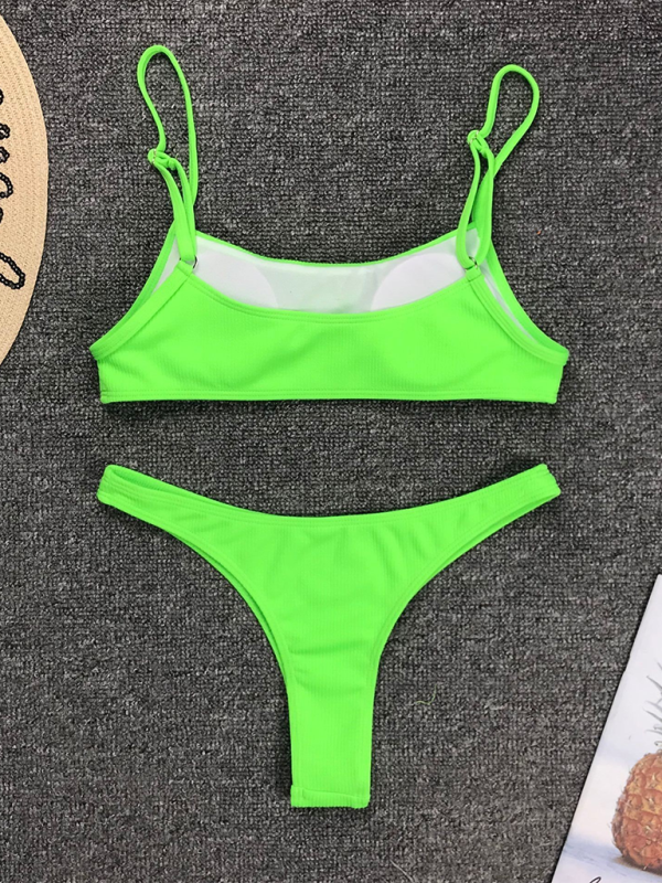 Solid color sexy two-piece swimsuit fluorescent solid color bikini