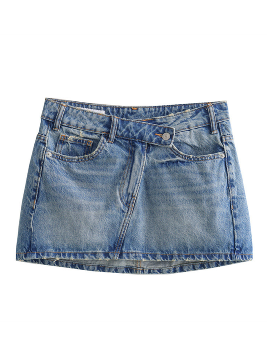 New high waist distressed slim fit denim skirt