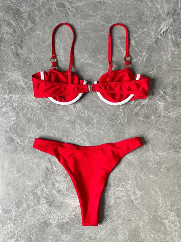 New Women's Bikini Low Waist Sexy Solid Color Bikini Set