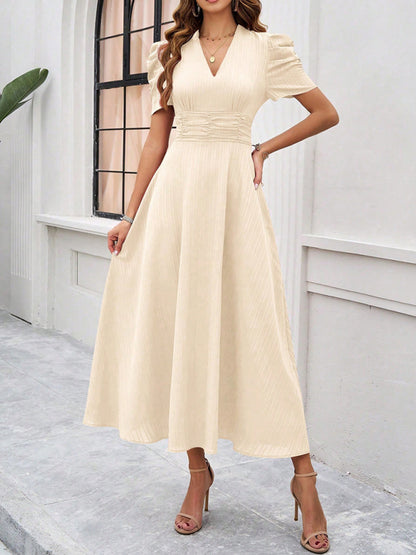 Women's elegant solid color waist dress