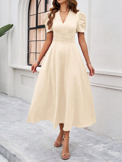 Women's elegant solid color waist dress