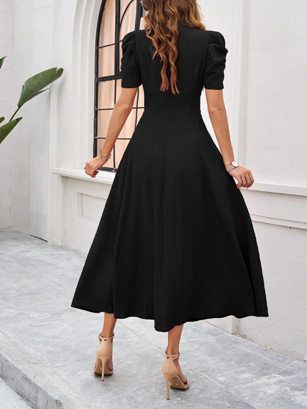 Women's elegant solid color waist dress