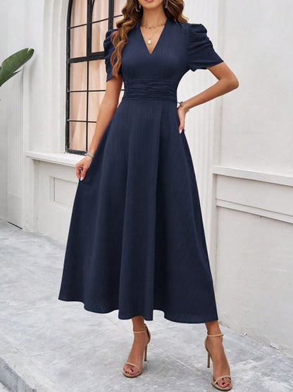 Women's elegant solid color waist dress