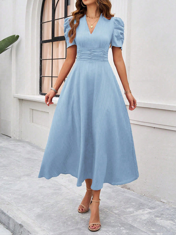 Women's elegant solid color waist dress