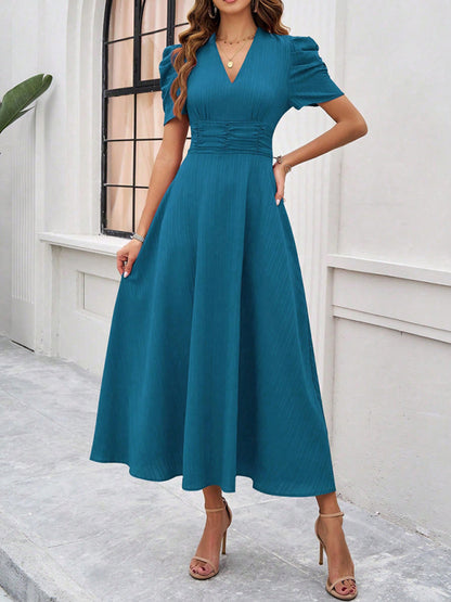 Women's elegant solid color waist dress