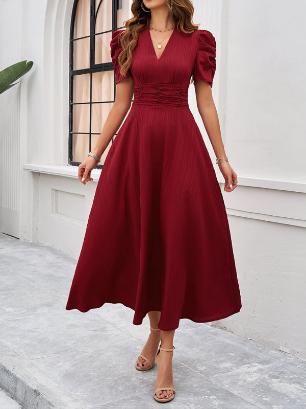 Women's elegant solid color waist dress