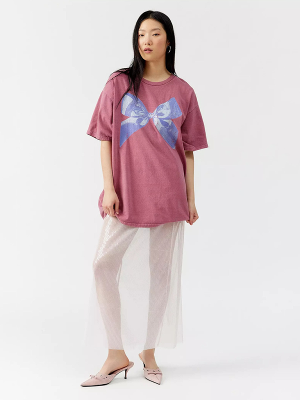 Butterfly T-shirt for women, simple style, round neck and short sleeves