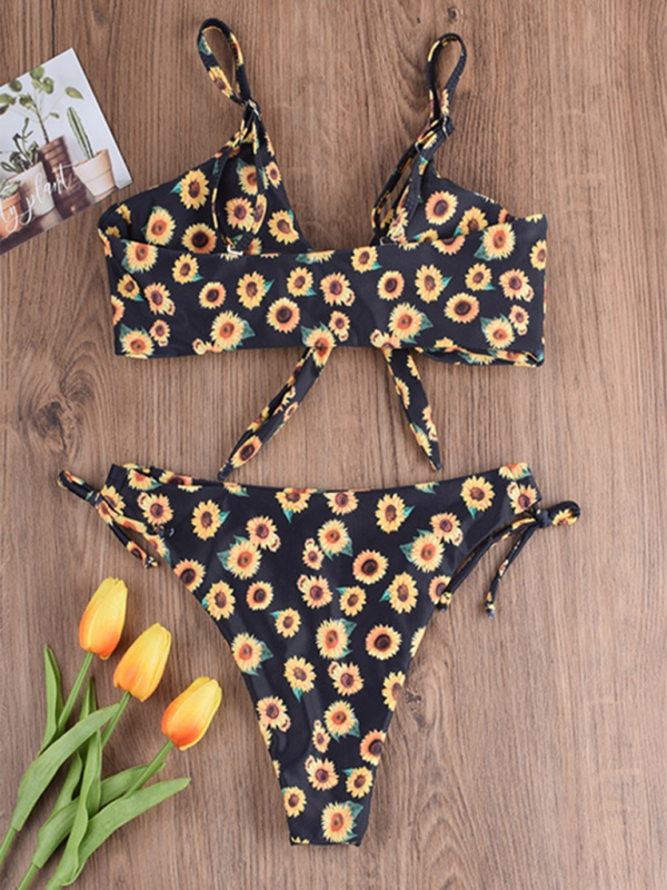 New sexy two-piece swimsuit love sunflower print bikini