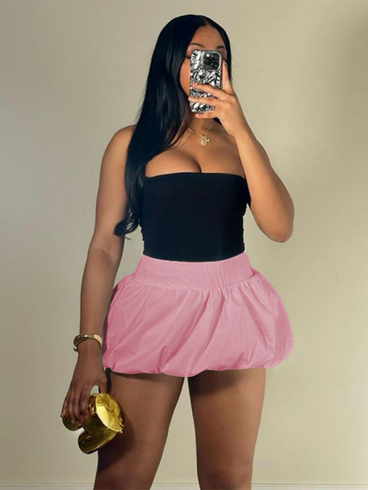 Ladies new style solid color versatile bubble skirt high waist ultra short skirt