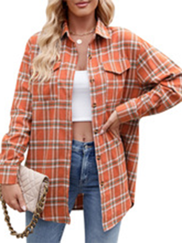 New Casual Fashion Loose Plaid Pocket Shirt