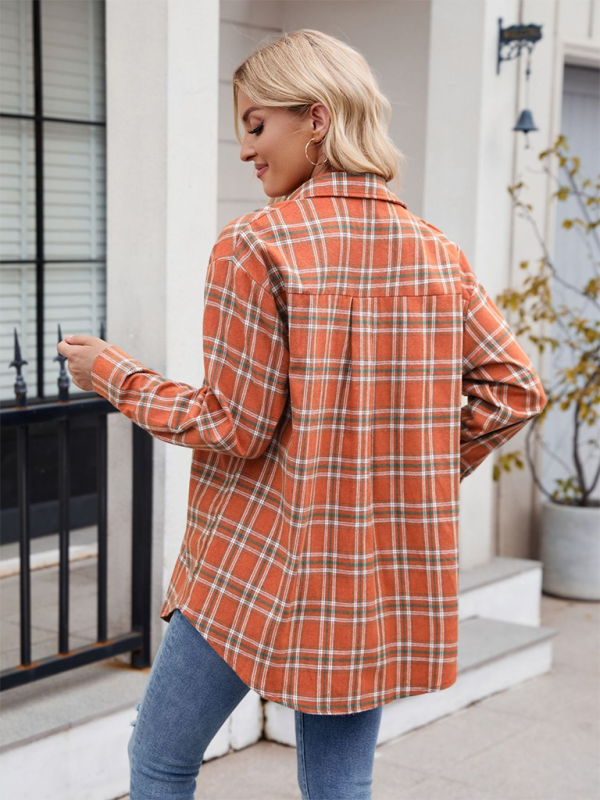 New Casual Fashion Loose Plaid Pocket Shirt