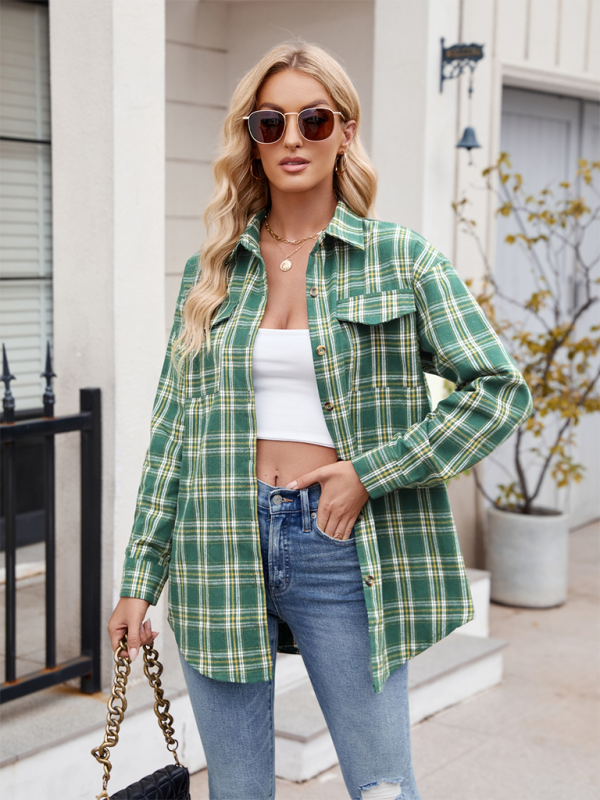 New Casual Fashion Loose Plaid Pocket Shirt