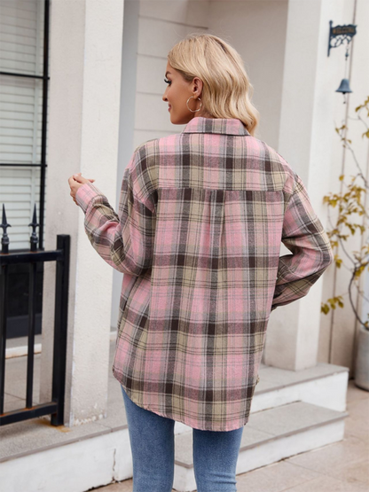 New Casual Fashion Loose Plaid Pocket Shirt