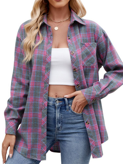 Women's casual fashion hot girl loose plaid shirt