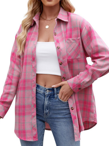 Women's casual fashion hot girl loose plaid shirt