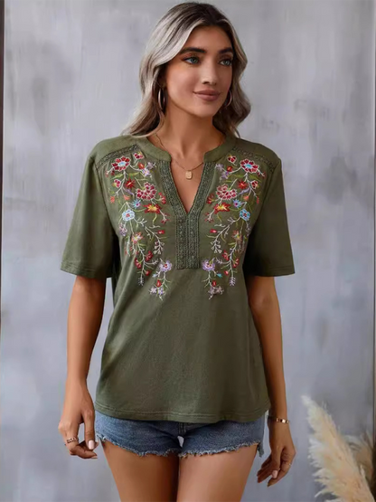 New women's fashion embroidery stitching lace top