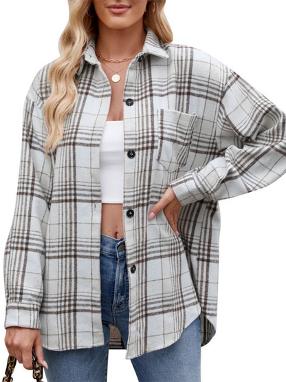 New Casual Fashion Houndstooth Button Flannel Tweed Shirt