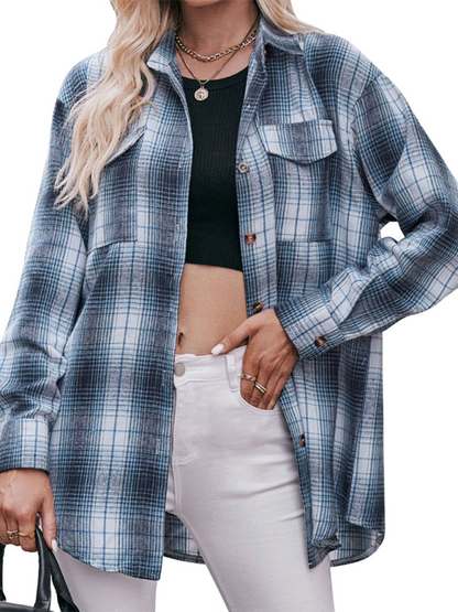 Women's Casual Fashion Oversize Loose Plaid Shirt