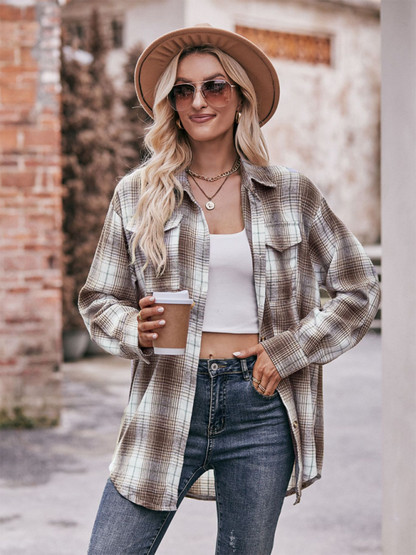 Women's Casual Fashion Oversize Loose Plaid Shirt