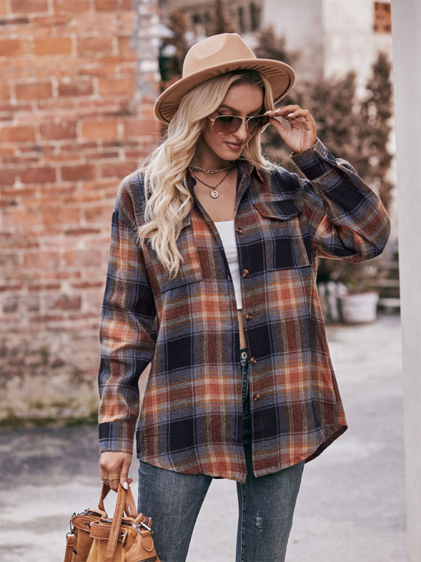 Women's Casual Fashion Oversize Loose Plaid Shirt