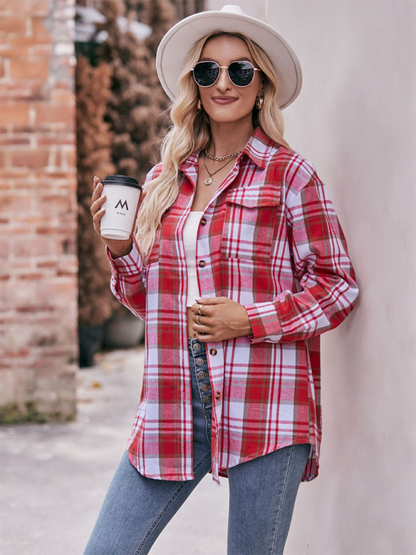 Women's Casual Fashion Oversize Loose Plaid Shirt