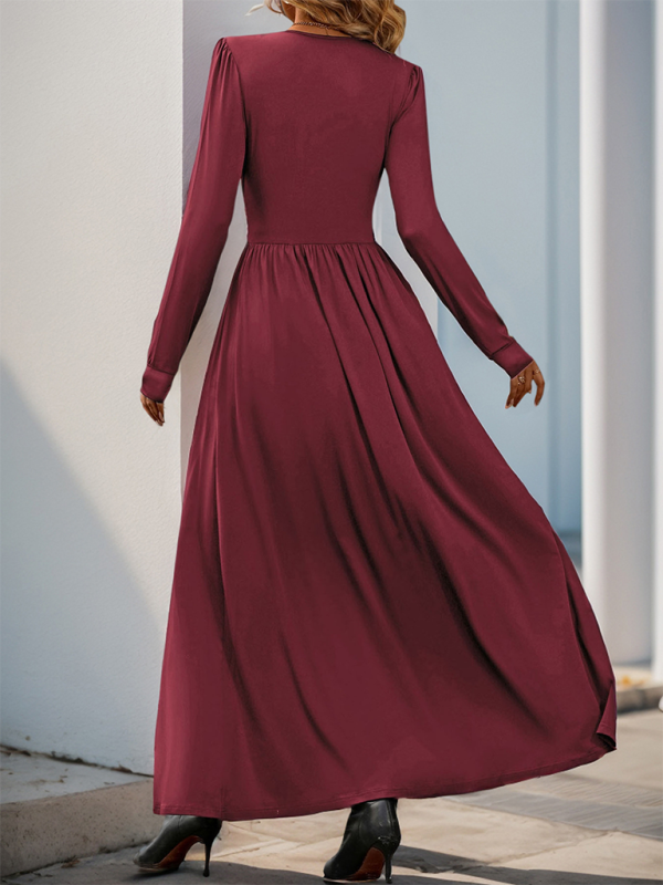 Solid color slit slim dress