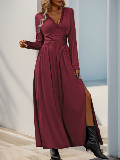 Solid color slit slim dress