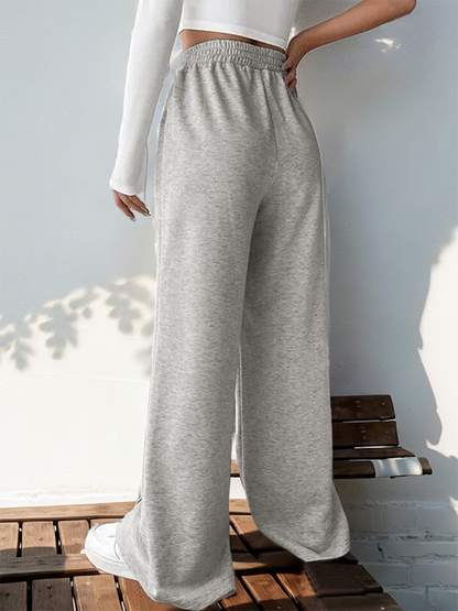 New women's casual elastic V-neck high waist stitching wide leg pants