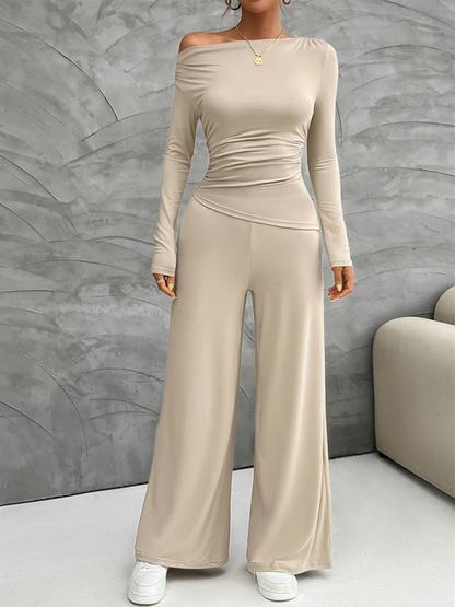 Women's Y2K Slim Fit Long Sleeve Top Wide Leg Pants Set