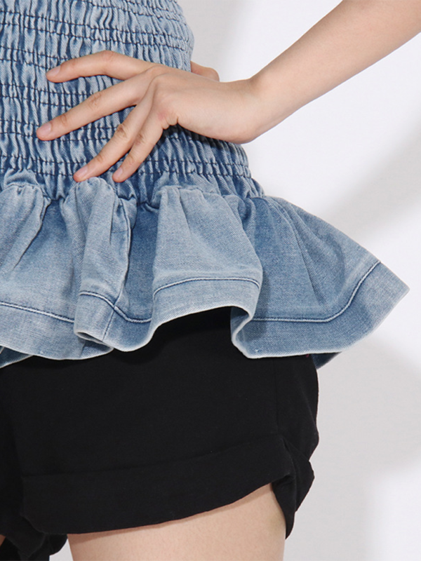 New Fashion Versatile Ruffled Denim Tube Top