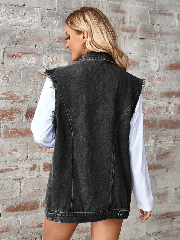 Ladies new washed denim loose vest waistcoat cardigan