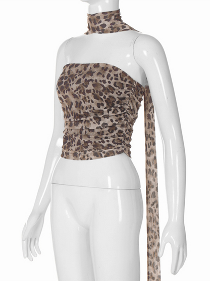 New Leopard Print Hot Girl Pure Straight Neck Tube Top Slim Fit Vest