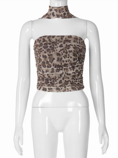 New Leopard Print Hot Girl Pure Straight Neck Tube Top Slim Fit Vest