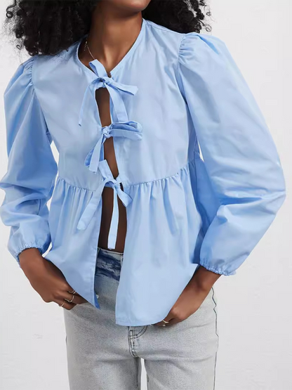 Loose Sweet Lace-Up Shirt Top