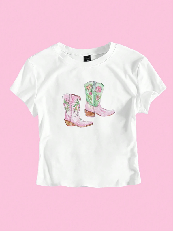 Y2K Boots Print Short Fashion Hot Girls T-Shirt