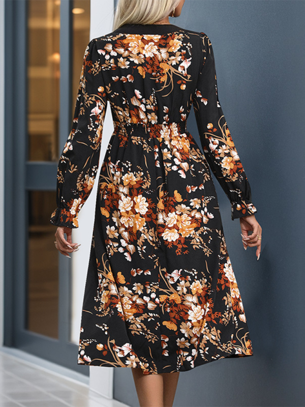 Fashion Printed Midi Fall Dress