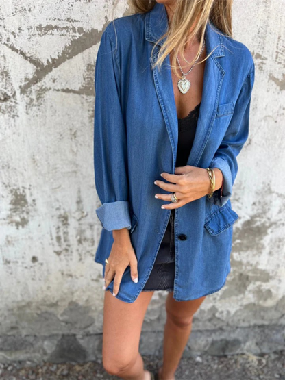 Casual loose lapel suit collar denim jacket