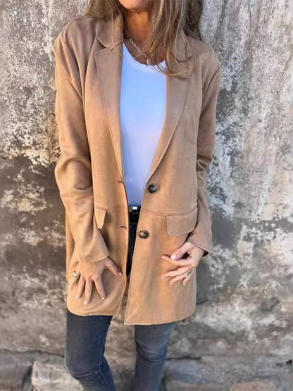 Casual Fashion Suede Lapel Long Sleeve Long Jacket