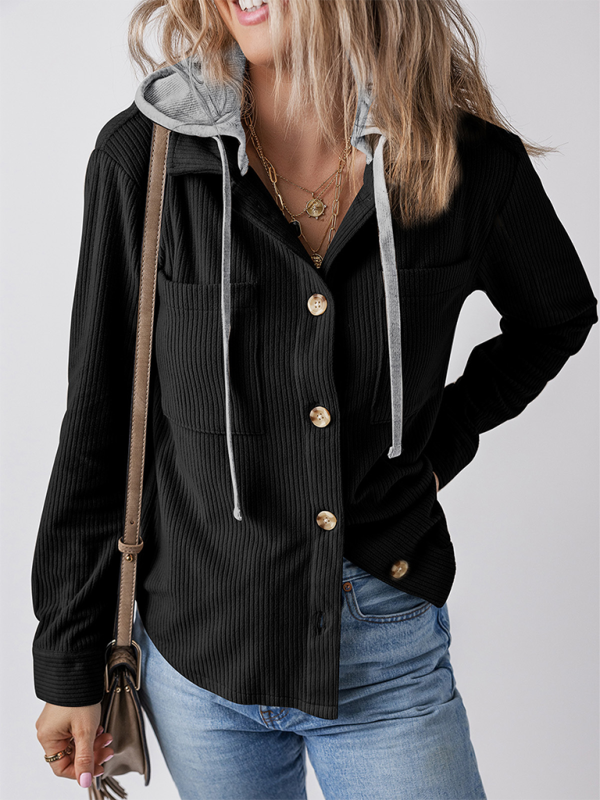 Women's Lapel with Buttoned Cardigan with Shirt Jacket